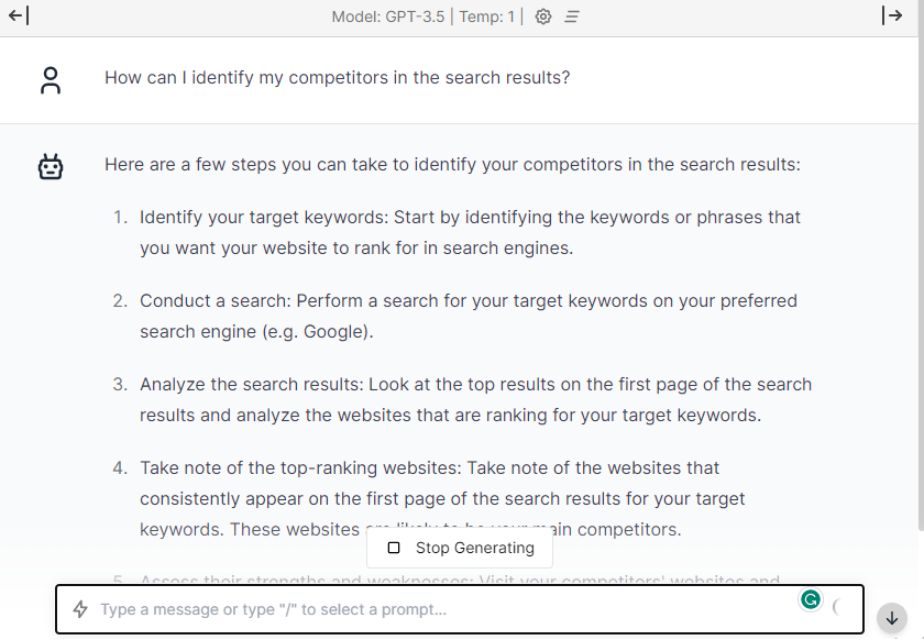 Competitors Search Results- ChatGPT Prompts for SEO
