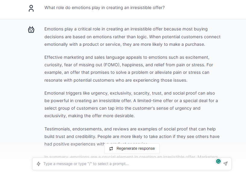 Emotions Role Creating Irresistible Offer - ChatGPT Prompts For Sales