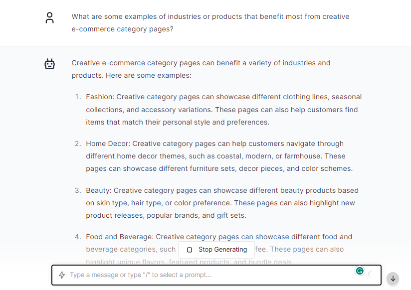 Examples Creative E-commerce Category Pages - ChatGPT Prompts For Blog Posts Writing