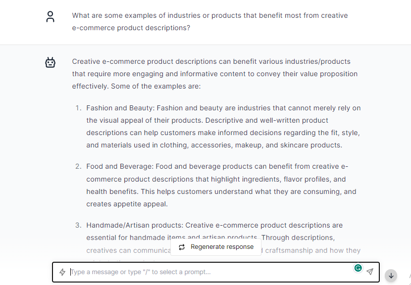 Examples Creative E-commerce Product Descriptions - ChatGPT Prompts For Blog Posts Writing