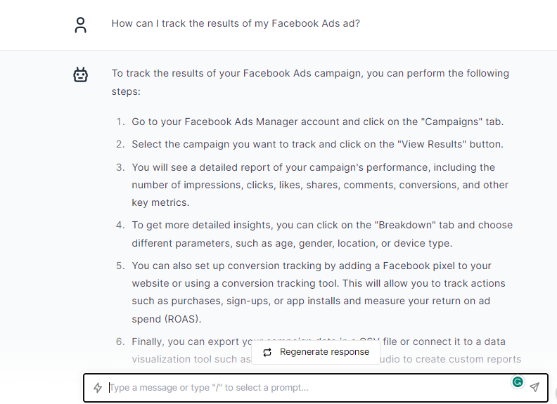 Facebook Ads Result Track - ChatGPT Prompts for Facebook Ads