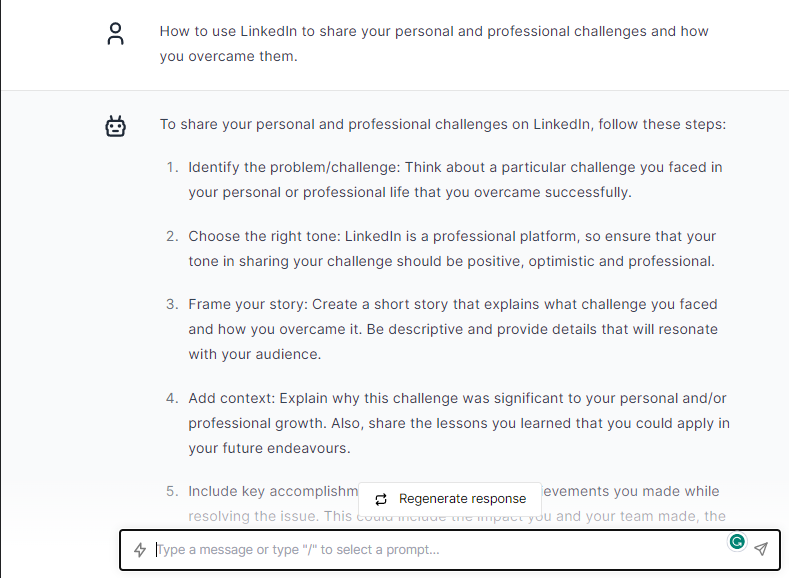 LinkedIn to Share your Personal and Professional Challenges - ChatGPT Prompts For Linkedin