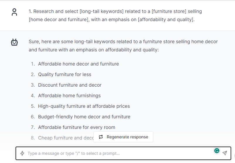Long-Tail Keyword for Furniture - ChatGPT Prompts for Google Ads