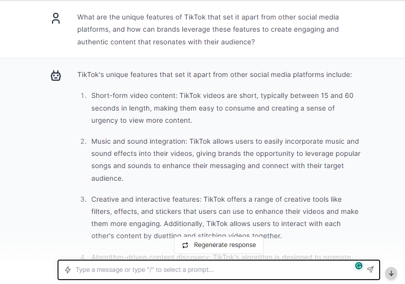 Unique Features Creating Content -ChatGPT Prompts For TikTok