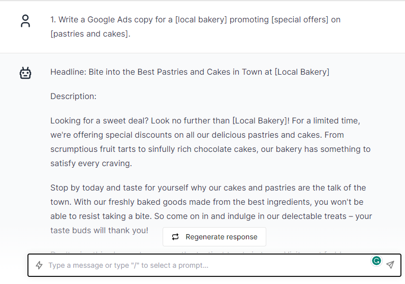 Write a Ad Copy For Local Bakery - ChatGPT Prompts for Google Ads