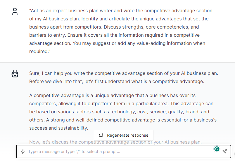 Competitive Advantage - ChatGPT Prompts for Business Plan