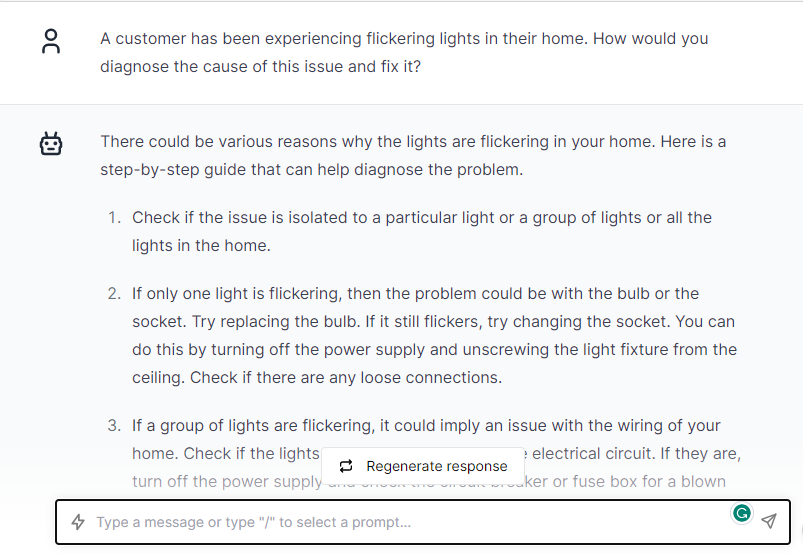 Customer Experiencing Flickering Lights - ChatGPT Prompts for Electricians