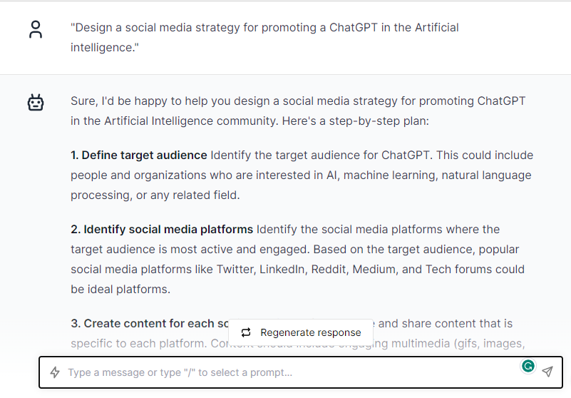 Design a Social Media Strategy for Promoting a ChatGPT in the Artificial Intelligence - Best ChatGPT Prompts for Business