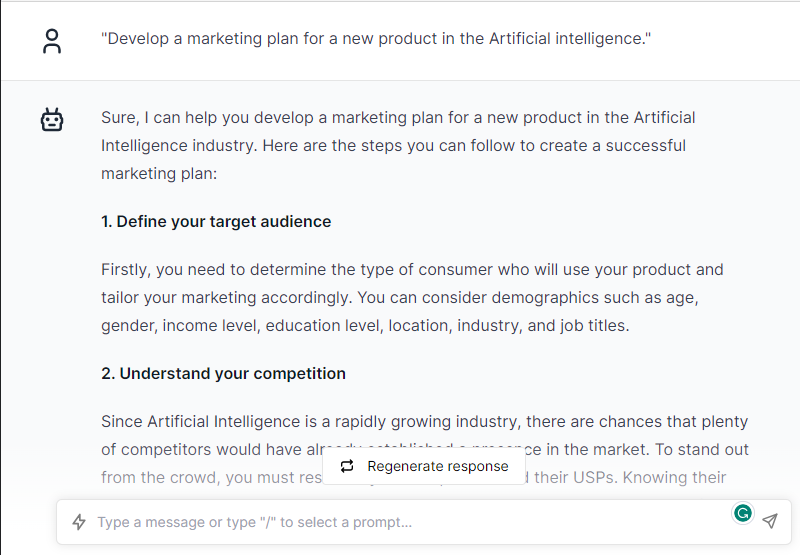 Develop a Marketing Plan for a New Product In The Artificial intelligence - Best ChatGPT Prompts for Business