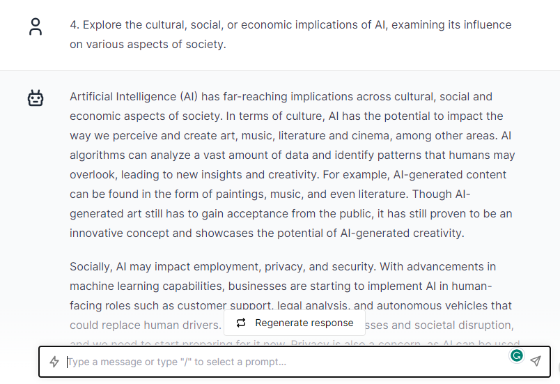 Explore the Cultural, Social, or Economic Implications of AI - ChatGPT Prompts for Essay Writing
