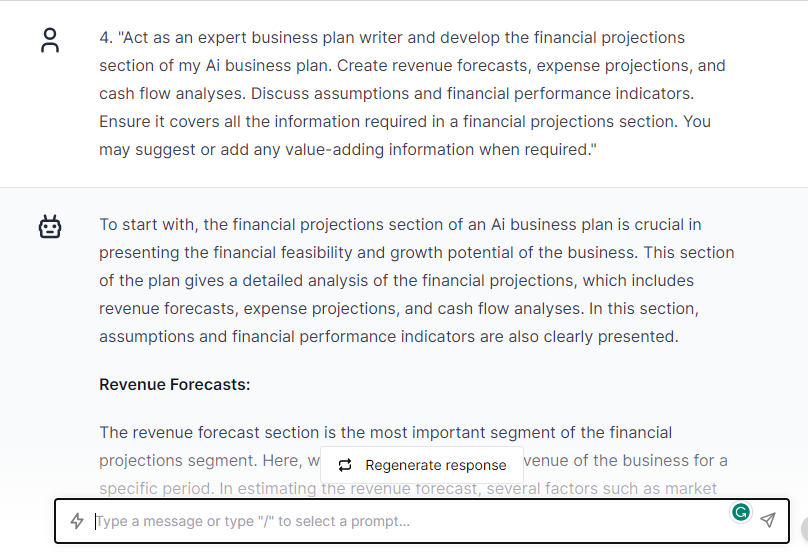 Financial Projection - ChatGPT Prompts for Business Plan