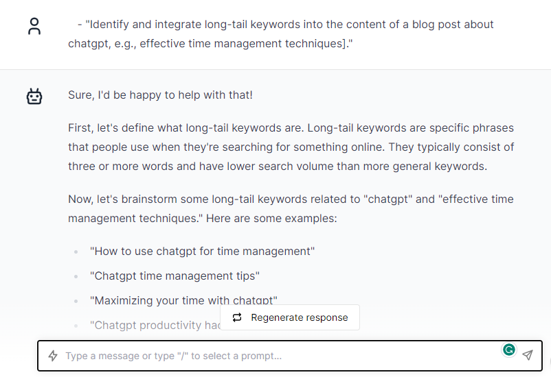 Long Tail Keyword - ChatGPT Prompts for On-Page SEO