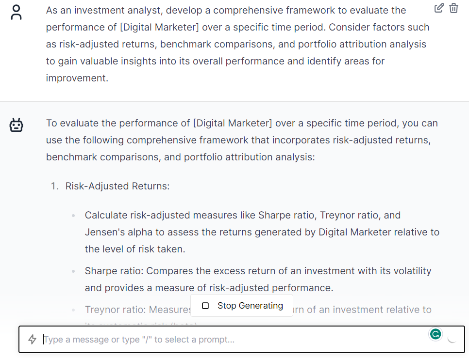 Evaluating Investment Performance Using ChatGPT Prompts