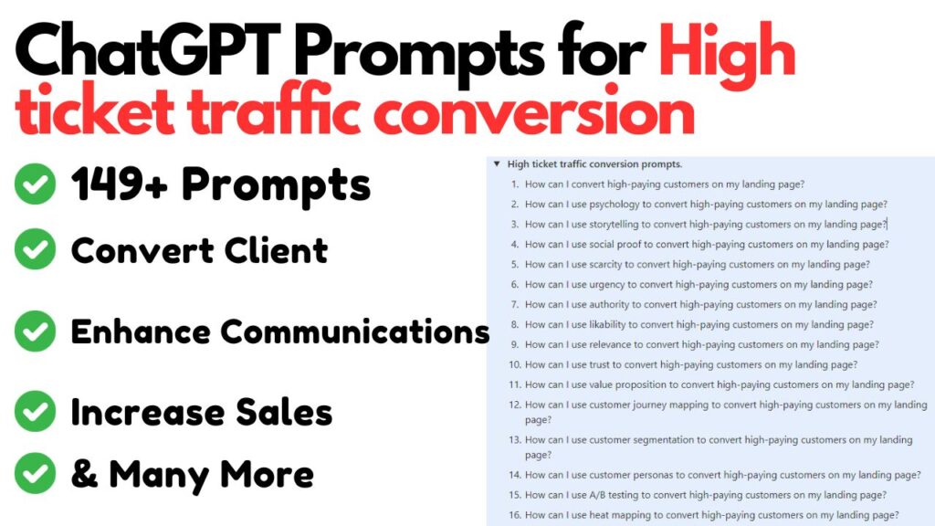 Ultimate best ChatGPT Prompts for High ticket traffic conversion
