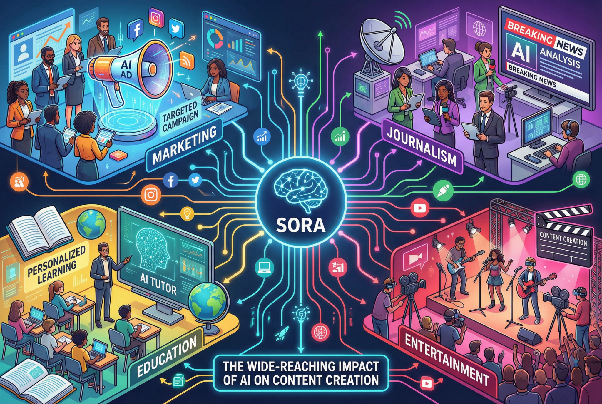 Section Image: Diverse applications of AI in content creation across industries