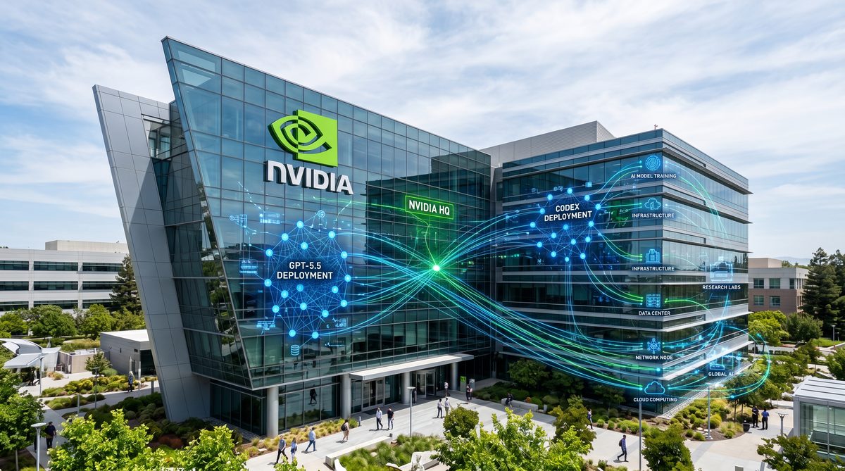 NVIDIA headquarters with GPT-5.5 and Codex deployment visualization