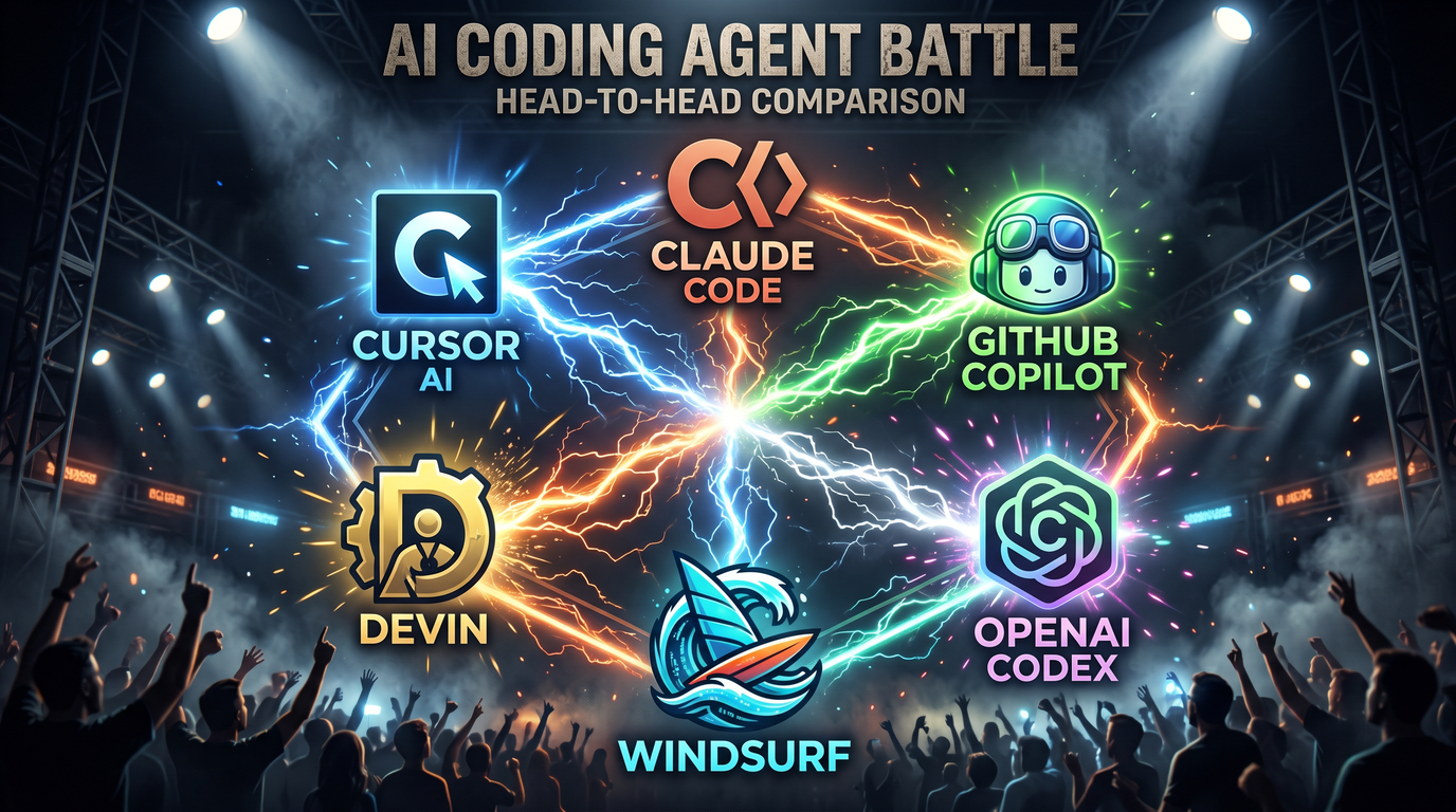 The 2026 AI Coding Agent Comparison: Cursor vs Claude Code vs GitHub Copilot vs OpenAI Codex vs Windsurf vs Devin