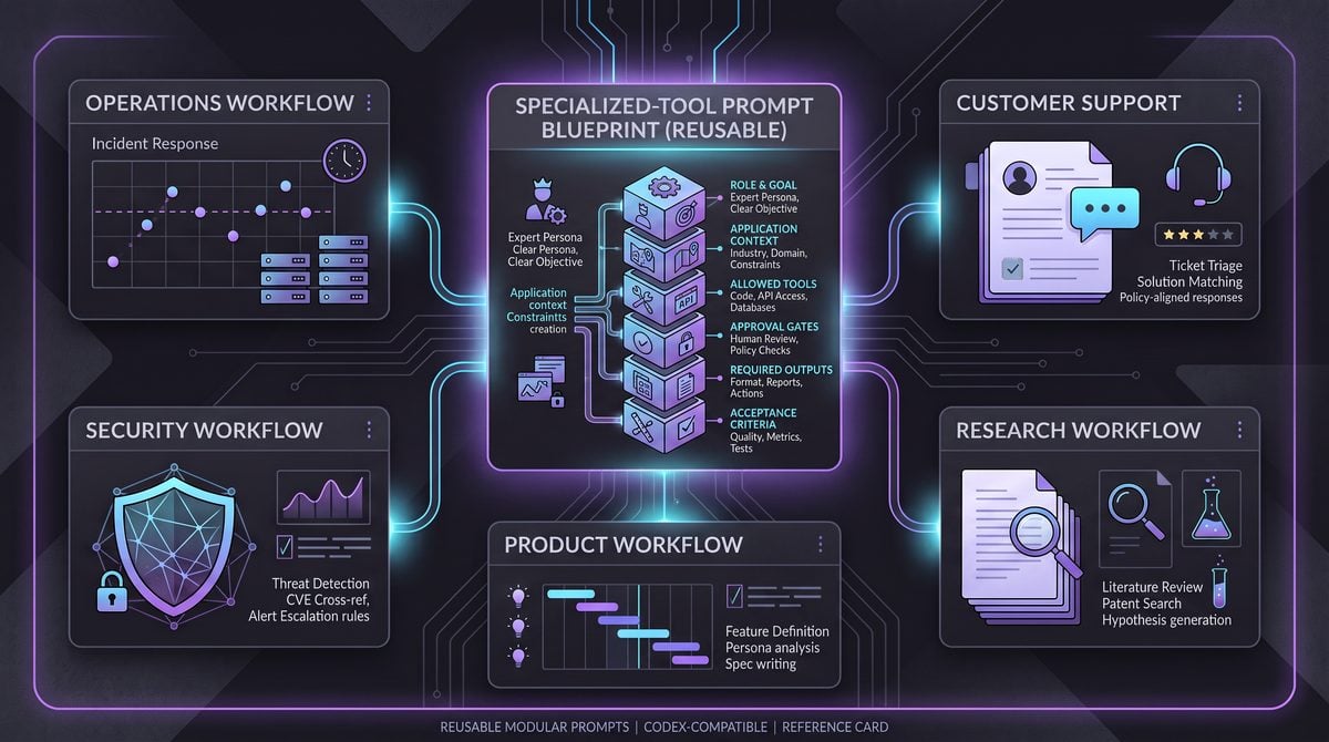 25 Codex Prompts for Building Specialized Internal AI Tools: Operations, Support, Security, Research, and Product Workflows — architecture and implementation visual