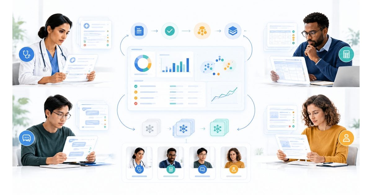 Human reviewers evaluating AI outputs through a structured AI quality workflow in a dashboard
