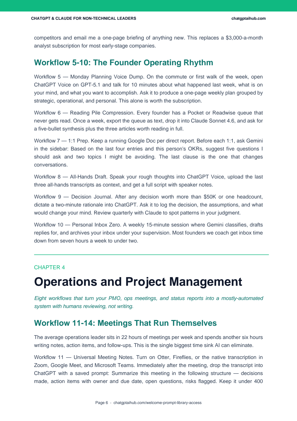 Sample workflow pages from the business-leader playbook