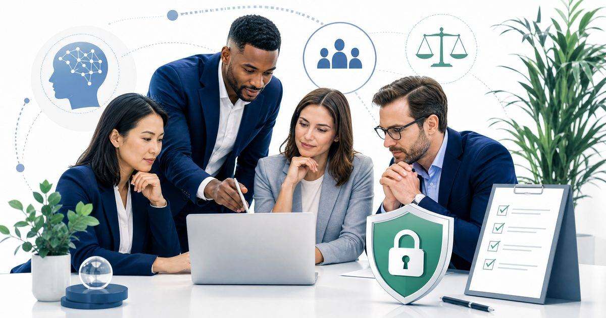 Executive team reviewing AI governance, privacy, and human oversight practices