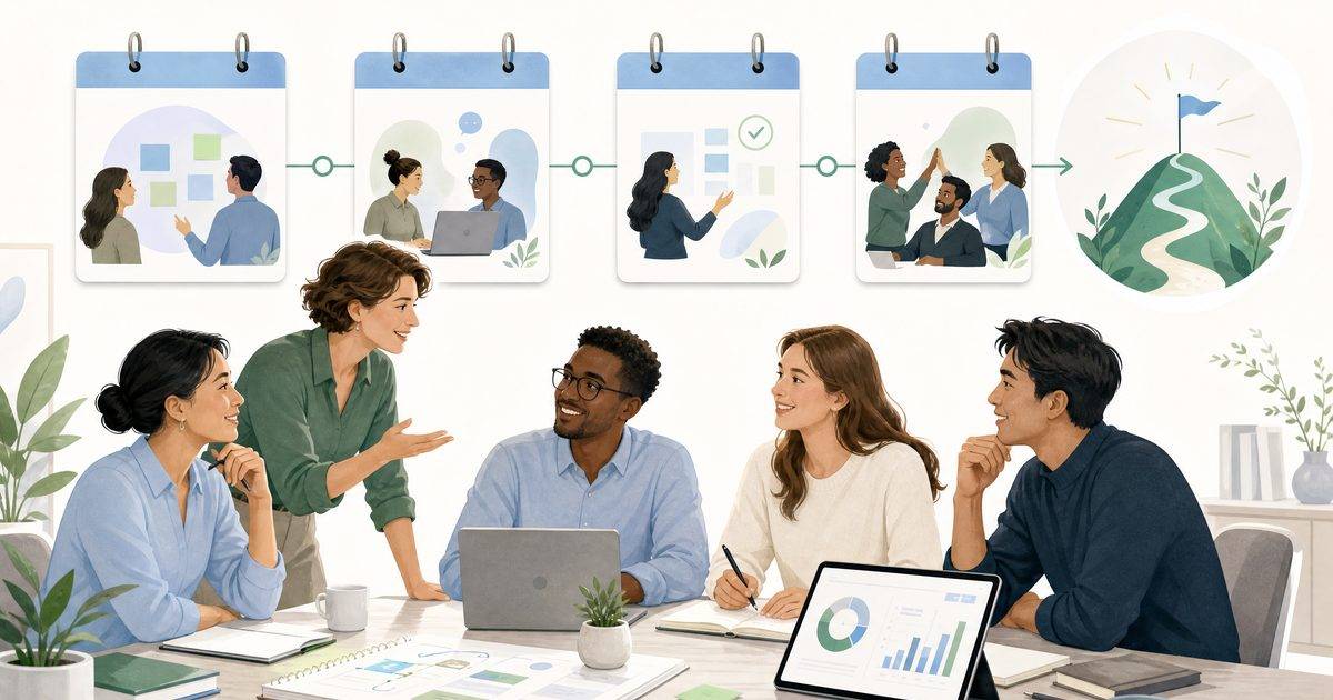 Manager guiding a team through a four-week AI workflow adoption plan