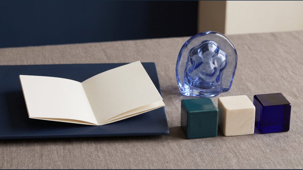 A blank booklet, glass form and three input blocks, illustrating review of skill instructions and inputs